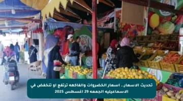تحديث الأسعار.. أسعار الخضروات والفاكهة ترتفع أو تنخفض في الإسماعيلية الجمعة 29 أغسطس 2025